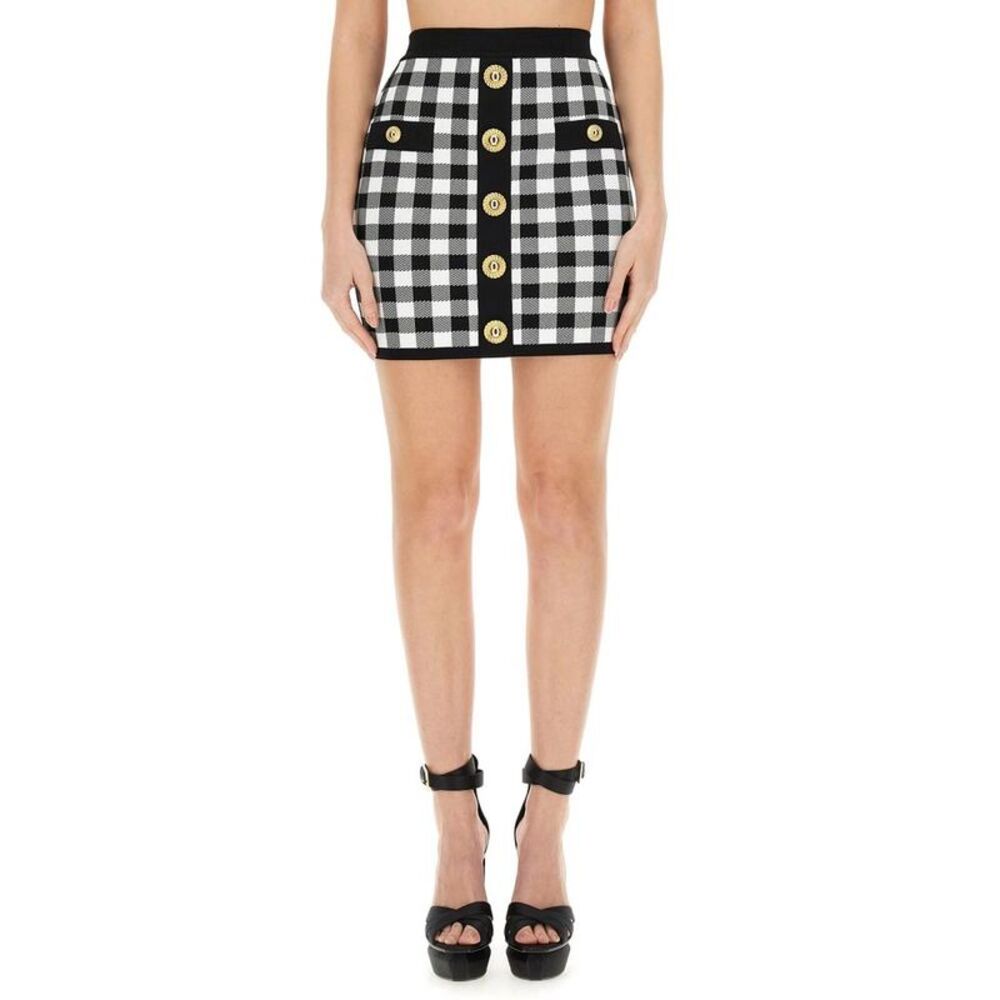 BALMAIN Gingham Button Front Mini Skirt Women MULTICOLOUR Skirts